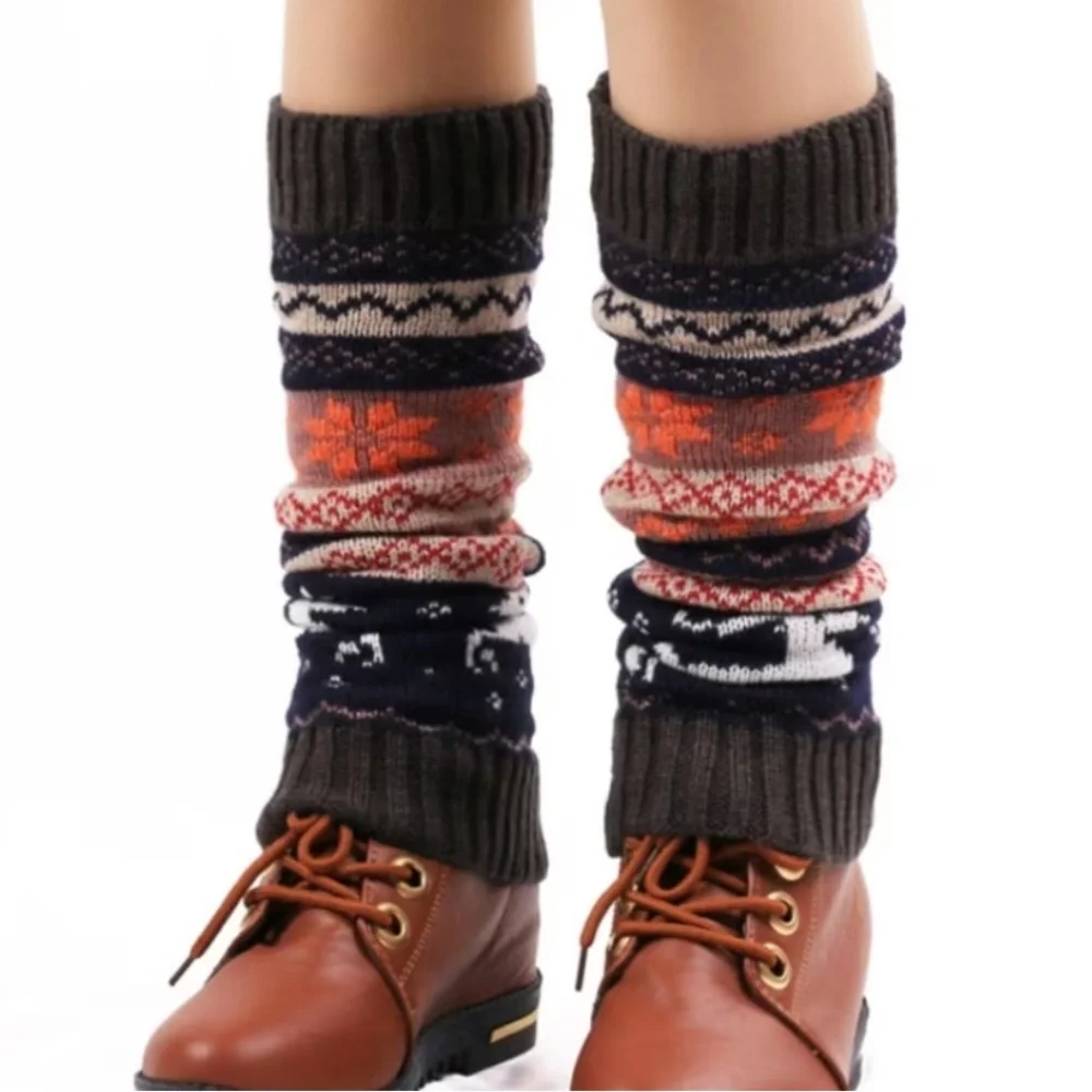 Women’s Colorful Knit Leg Warmers with Geometric Patterns NWT
